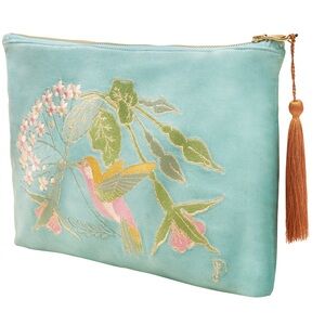 Powder UK Hummingbird luxury velvet embroidered pouch w/tassel-2 available-NWT